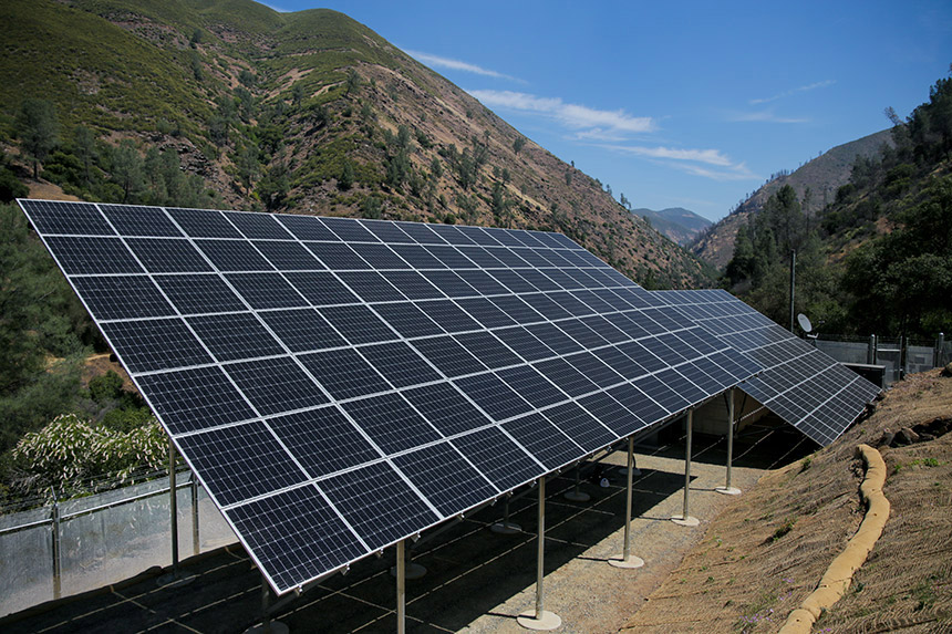 Solar panels in a mountainous environment
