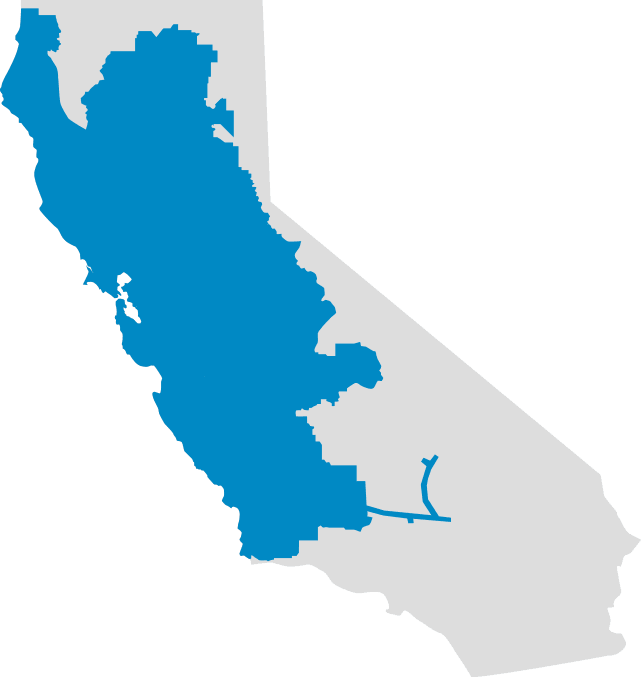 Silhouette of California with PG&E&rsquo;s Service Area highlighted