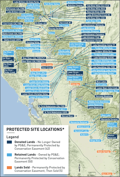 A map of California showing Land Conservation Commitment locations.